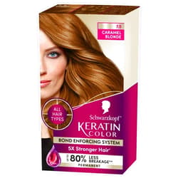 Schwarzkopf Keratin Color Permanent Hair Color, 7.5 Caramel Blonde, 1 Application Professionally Inspired Permanent Hair Dye for up to 80% Less Breakage vs Untreated Hair and up to 100% Gray Coverage