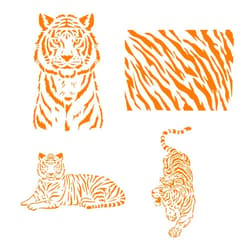 FINGERINSPIRE 4 Pcs Tiger Stencils for Painting 11.7x8.3 inch A4 Size Tiger Skin Pattern Drawing Stencils Reusable Mylar DIY Art Craft Tiger Stripe Painting Template for Wood, Floor, Wall and Fabric