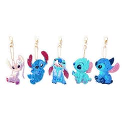 EVERMARKET 5 Pack Stitch Diamond Painting Kits Keychains,DIY 5D Full Drill Special Shape Rhinestone Painting Kit for Kids Beginners Adults,Stitch Paint by Number Diamond Dots Art Key Chain Gems Art Craft