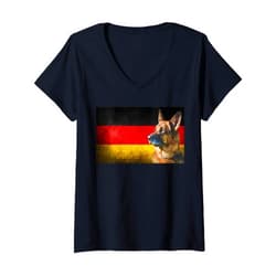 Deutscher Schäferhund Flagge Deutschlands Womens Deutscher Schäferhund Flagge Deutschlands German Shepherd V-Neck T-Shirt