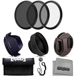 47th Street Photo Opteka 58mm DSLR 3pc Filter Accessory Starter Kit with Ultra Violet, Circular Polarizing and Neutral Density Filters, Collapsible Rubber & Petal Lens Hood with Lens Cap and Cap Keeper