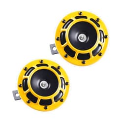 Gasedin 2 PCS Super Tone Car Horn Kit, 12V High Tone Low Tone Twin Horns, Loud Horns with Protective Grill Compatible with Cars, Trucks, Motorcycles, Boats, Car Accessories (Yellow)