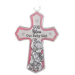 Ganz Ornate Crib Cross Decor with Ribbon Baby Girl for Baptism, Christening, Baby Shower 