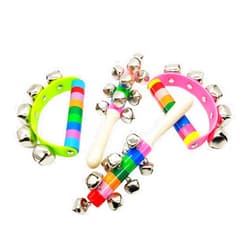 Dicanence 4 Pcs Vivid Color Rainbow Handle Wooden Bells Jingle Stick Shaker Rattle 5/10 Jingle Bells Baby Kids Children Musical Toys