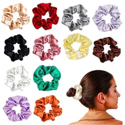 Nogeqi 12 Pack Silk Hair Ties for Women Satin Scrunchies Elastic Silk Scrunchies for Curly Hair No Damage Hair Scrunchies for Girls Girls Scrunchies for Women Girls Hair Accessories(12 Colors)