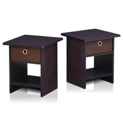 Furinno Dario End Table / Side Table / Night Stand / Bedside Table with Bin Drawer, 2-Pack, Dark Walnut