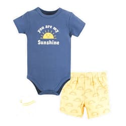 Hudson Baby Unisex Baby Bodysuit, Short and Sock, Blue Sunshine, 0-3 Months