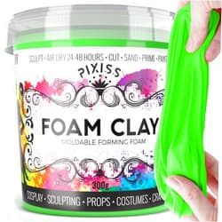 Pixiss Moldable Cosplay Foam Clay (Neon Green) - Premium Modeling Foam Clay Air Dry, 300 Gram Cosplay Foam Sculpting Clay for Crafts - Quick Air Drying Clay Foam - Flexible Air Dry Foam Clay for Cosplay