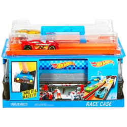 Hot Wheels Toy Cars & Track Set, Race Case Playset with 2 Vehicles in 1:64 Scale, Dual Launcher for Side-By-Side Racing & Portable Storage Container