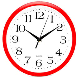 Bernhard Products Red Wall Clock Silent Non Ticking - 10 Inch Quality Quartz Battery Operated Round Easy to Read Home/Kitchen/Office/Classroom/School Clocks, Vintage Retro Red Frame Black Numbers