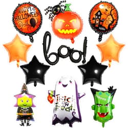 Govpy 10 Pcs Halloween Boo Foil Balloons Set, XXL Ghost Spider Pumpkin Witch Monster Orange Black Star Round Foil Mylar Balloon Kit for Kids Happy Halloween Night Trick or Treat Party Decorations Supplies