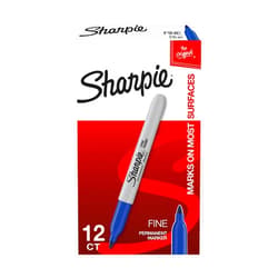 Sharpie Permanent Markers, Fine Point, Blue, 12 Count