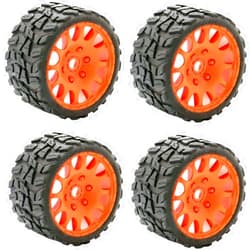 Power Hobbies Powerhobby Raptor Belted Monster Truck RC TiresWheels w 17mm Hex (4) Sport Compound FITS : Arrma Outcast Kraton Talion Notorious Fazon Speed Run (Orange)