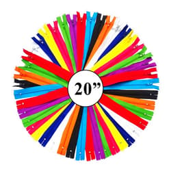 KGS Nylon Zippers for Sewing Crafts | 10 Assorted Colors | Rainbow Edition | 10 Zippers/Pack (20 Inch)