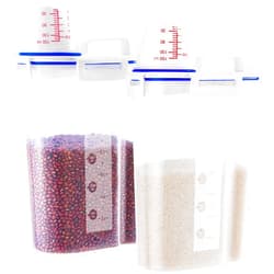 HNNJCK 2 Pcs Set Rice Dispenser Storage Containers, 10 Lbs Small Rice Bucket with Measuring Cup & Pour Spout, Kitchen Plastic Airtight Container for Cereal, Grain, Flour, Sugar, Oatmeal, Dry Pet Dog Food
