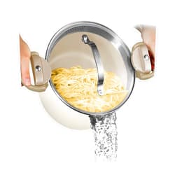 Gotham Steel 5 Quart Stock Pot Multipurpose Pasta Pot with Strainer Lid & Twist and Lock Handles, Nonstick Cooking Pot + Pasta Strainer Pot with Lid, Spaghetti Pot, Oven/Dishwasher Safe - CREAM