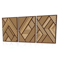 Tatuo 3 Pcs Geometric Wood Wall Art, Modern Slatted Wood Design Wall Decor, Hanging Abstract Panels Wall Decor with 3D Hollow Craft Art for Home Office Kitchen Living Room Bathroom (Simple Geometry)