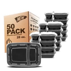 Freshware Meal Prep Containers [50 Pack] 2 Compartment with Lids, Food Storage Containers, Bento Box, BPA Free, Stackable, Microwave/Dishwasher/Freezer Safe (28 oz)