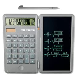 NewUgly Calculator, 12-Digit Large Display Office Desk Calcultors with Erasable Writing Table, Solar and Battery Dual Power Pocket Desktop Calculator for Basic Financial Home School, Grey