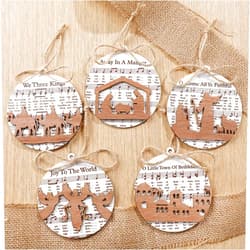 Shellwei 24 Pcs Christmas Nativity Story Wooden Ornaments Set Bulk Christian Music Sheet Nativity Ornament Nativity Scene Hanging Ornaments Xmas Tree Ornaments Religious Gift for Family(Delicate)