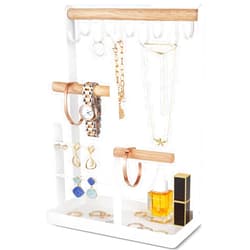 ProCase Jewelry Organizer Jewelry Stand Jewelry Holder Organizer, 4-Tier Necklace Organizer with Ring Tray, Small Cute Aesthetic Jewelry Tower Storage Rack Tree for Bracelets Earrings Rings -White