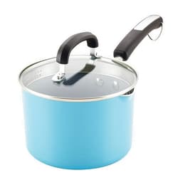 Farberware EcoAdvantage Ceramic Nonstick Straining Saucepan/Sauce Pan with Lid, 3 Quart, Aqua
