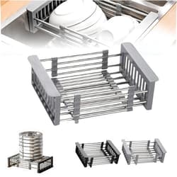 ANYKU Extend Kitchen Sink Drain Basket, Stainless Steel Retractable Sink Rack, Portable & Telescopic Kitchen Sinks Accessories, Multi-functional Extender Basket for Vegetables, Fruits, And Dishes (Silver)
