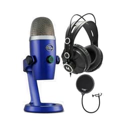 Blue Microphones Blue Yeti Nano USB Microphone (Vivid Blue) with Headphones and Knox Gear Pop Filter Microphones