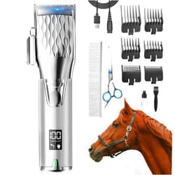 GHWMYD Rechargeable Horses Clippers, Cordless Pet Hair Trimmer Shaver with 6 Guide Guards, 2500mAh Large Battery Capacity Electric Grooming Kit for Livestock Animal Thick Coat, Light Weight 0.8lbs