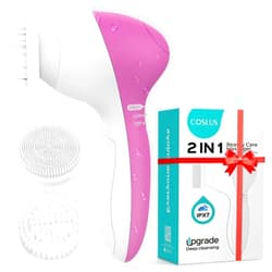 COSLUS Facial Cleansing Brush Silicone Face Scrubber: 2 in1 FBS-D Electric Exfoliating Device Waterproof Deep Cleaning Exfoliation Rotating Spa Machine - Electronic Skincare Wash Spinning System
