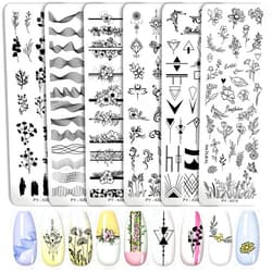 AUOCATTAIL Stamping Plates Nail Art Set Flower Minimalist Geometric Lines Leaves Pattern Theme Image DIY Nail Art Stamp Plate Stamper Kit 6Pcs
