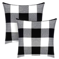 Syntus Set of 2 Buffalo Check Throw Pillow Covers Farmhouse Outdoor Plaid Square Pillow Cushion Case Black and White Polyester Linen for Christmas Thanksgiving Decor Car Bed Sofa, 18 x 18 inches