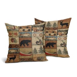 Giwawa Rustic Bear Pillows Cover Wildlife Deer Moose Throw Pillow Case 18x18 inch Wild Animal Cotton Linen Cabin Decorative Cushion Pillowcover for Home Couch Bedroom Outdoor (Set of 2)
