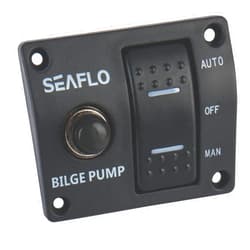 SEAFLO 3-Way Bilge Pump Panel Rocker Switch 32V/24V/12V - Automatic/Off/Manual with Built-in 15A Circuit Breaker, LED Indicator, Marine Grade Black Plastic Panel for Marine Pumps | 4-Year Warranty