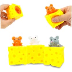AWANGLUO Squeeze Mouse Toys Cheese Mouse Cup (Set of 3) - Sensory Fidget Toys, Squishes Toys Stress Relief for Kids & Adult Tricky Funny Squeeze Toys, Gift for Easter, Christmas and Birthday