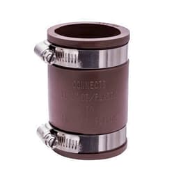 Fernco 1056-150 1-1/2-in. Flexible PVC Pipe Coupling for Cast Iron and Plastic Plumbing Connections in Brown