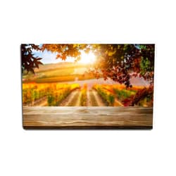 VIUBGCPS Canvas Print Pictures Wall Art Painting Wood Table in Autumn Vineyard Country Landscape Framed & Stretched Posters Ready to Hang Home Decor Artworks - 20x32inch