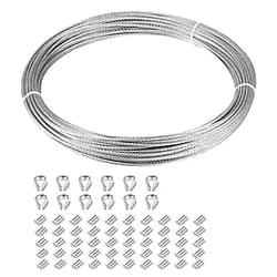 Eowpower 1/16 inch Stainless Steel 316 Aircraft Cable Wire Rope Marine Grade, 33 FT Length 7x7 Strand Core with 50 Pieces Aluminum Sleeves and 12 Pieces Thimbles