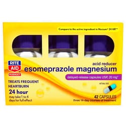 Rite Aid Acid Reducer Esomeprazole Magnesium, 20 mg - 14 Tablets, 3 Pack, 42 Count Total | Heartburn Relief