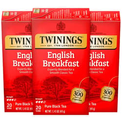 Twinings English Breakfast Tea 3-Pack – Caffeinated Black Tea Blend, Individually Wrapped Tea Bags, 20 Count Each
