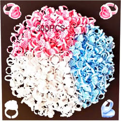 Jusbuya Glue Rings, 300 PCS Glue Rings for Eyelash Extension, Disposable Smart Lash Glue Rings,Cute Glue Cups Eyelash Glue Holder,Heart Glue Rings for Lash Eyelash Extension Supplies (Heart Pink&White&Blue)
