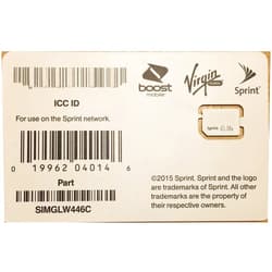 Sprint Boost Virgin Mobile Nano SIM Card ICCID SIMGLW446C