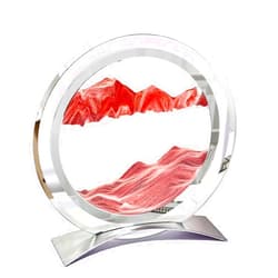 BGFJYUK Moving Sand Art Picture in Motion, Round Glass 3D Deep Sea Sandscapes with Display Flowing Sand Frame for Relaxing Desktop Home Office Work Décor for Kids Adults (Red)