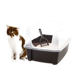 IRIS USA Large Cat Litter Box with Scoop, Open Top Cat Litter Pan, Black