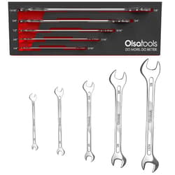 Olsa Tools 5pc SAE Slim Profile Wrench Set | SAE Thin Wrench Set | Flat Wrench Set | Mechanics Professional Grade Thin Wrench Set | Slim Dual Open End Wrench Set