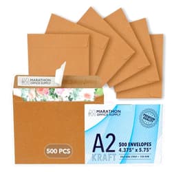 Marathon Office Supply MOS A2 Kraft Envelopes 4.4 x 5.75 Inch 500 Pack — Brown Self-Seal Heavyweight Invitation Envelopes for Greeting Cards, RSVP, Card Making, Wedding Invitations, Business Mailings