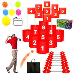 FINCOME Golf Yard Bucket Games 9 Holes Golf Practice Game with Flag, Golf Chipping Game for Kids and Adults Outdoor Indoor Portable Backyard Golf Game for Park, Beach, Backyard, Lawn