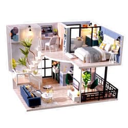 TuKIIE DIY Miniature Dollhouse Kit with Furniture, 1:24 Scale Creative Room Mini Wooden Doll House Accessories Plus Dust Proof & Music Movement for Kids Teens Adults(Satisfied Time)