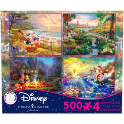 Ceaco - 4 in 1 Multipack - Thomas Kinkade - Disney Dreams Collection - Donald & Daisy Duck, 101 Dalmatians, Mickey, Minnie, & Pluto, & The Little Mermaid - (4) 500 Piece Jigsaw Puzzles