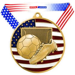 Decade Awards Patriotic Soccer Medal - Custom Engraved Soccer Medal with Stars and Stripes Neck Ribbon - Customize Now (2.75 Inch Wide)